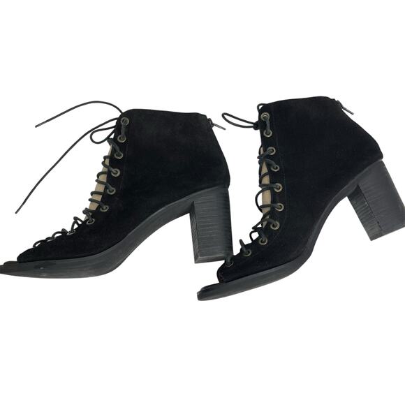 Jeffrey Campbell Cors peep toe lace up suede heel booties size 11 black - Picture 3 of 11